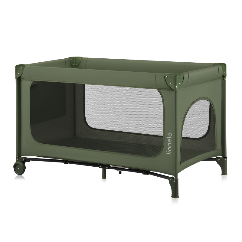 Lionelo Jasmin Easy Fold Green Olive — cuna de viaje