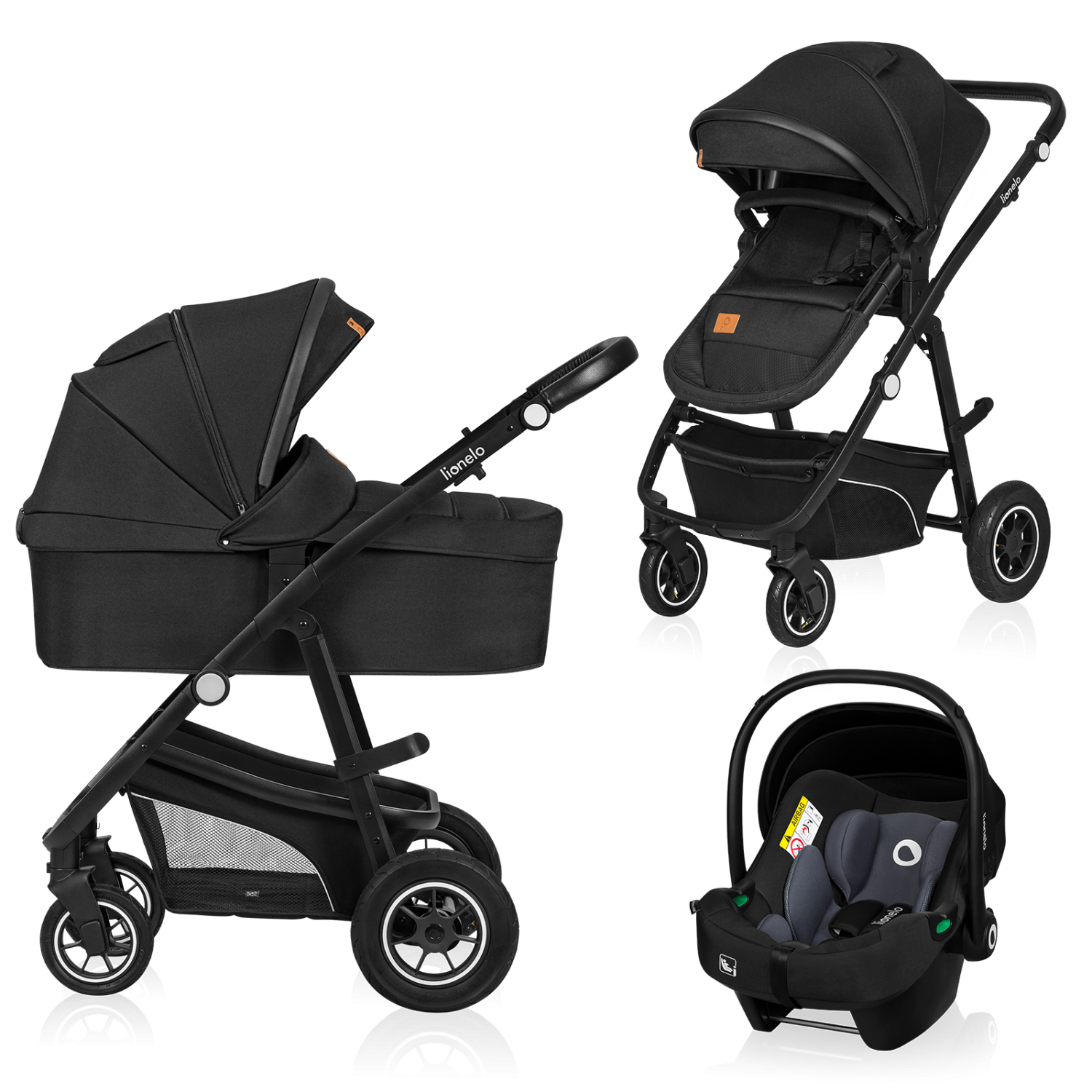 Lionelo Bianka 3en1 Black Onyx —  carrito multifuncional con silla de coche