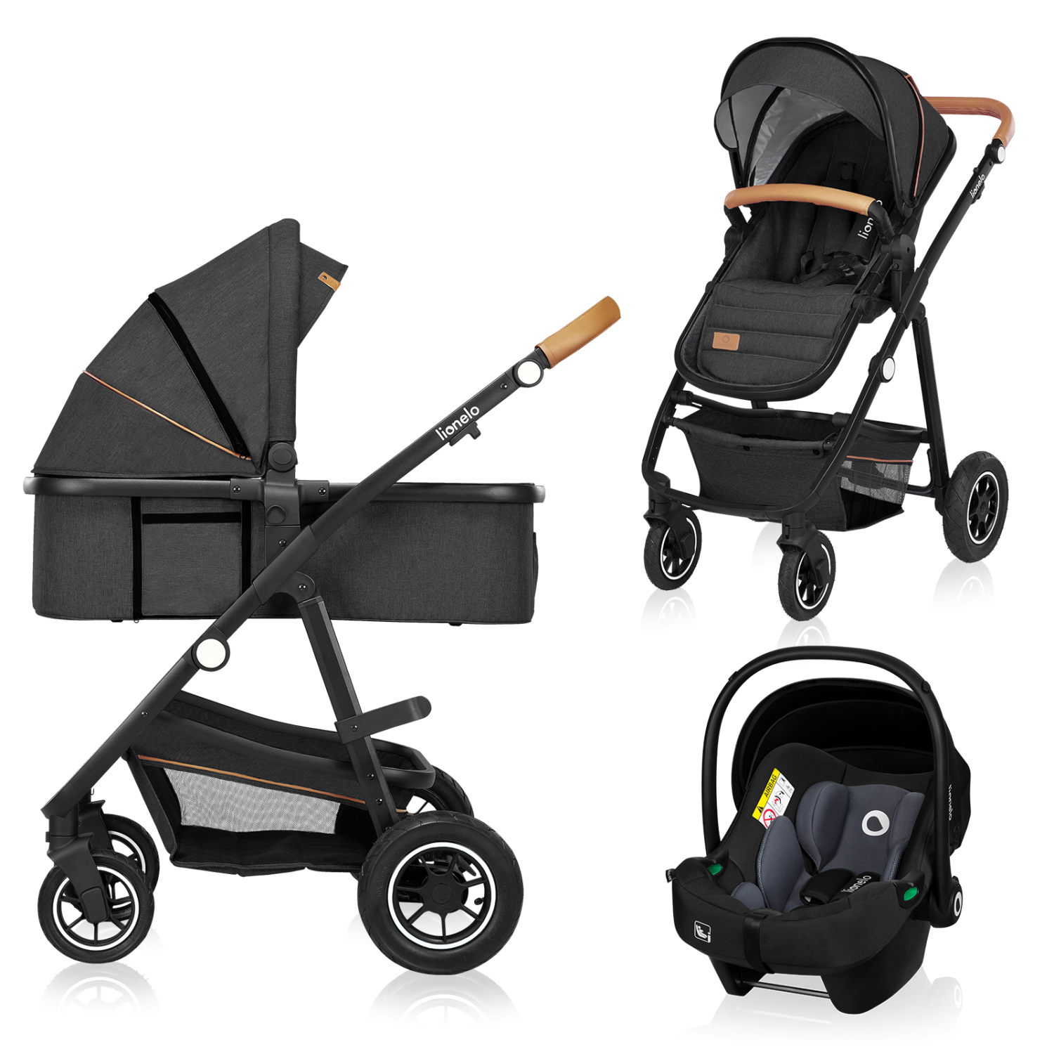 Lionelo Amber 3en1 Grey Graphite — Cochecito multifuncional