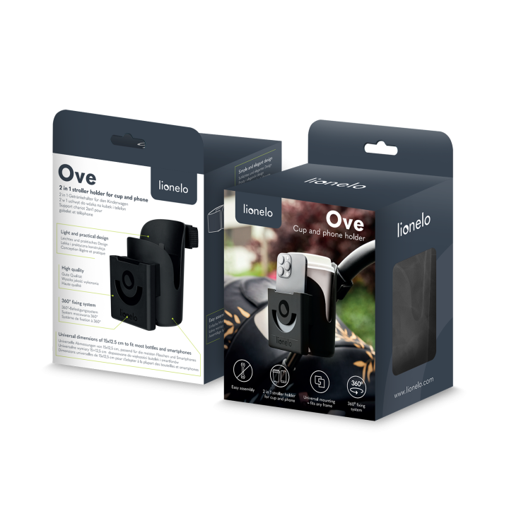 Lionelo Ove Black Carbon — soporte para vaso y teléfono