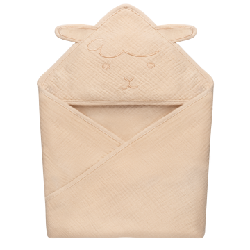 lionelo Muslin Hooded Towel Beige Sand — Toalla de baño con capucha