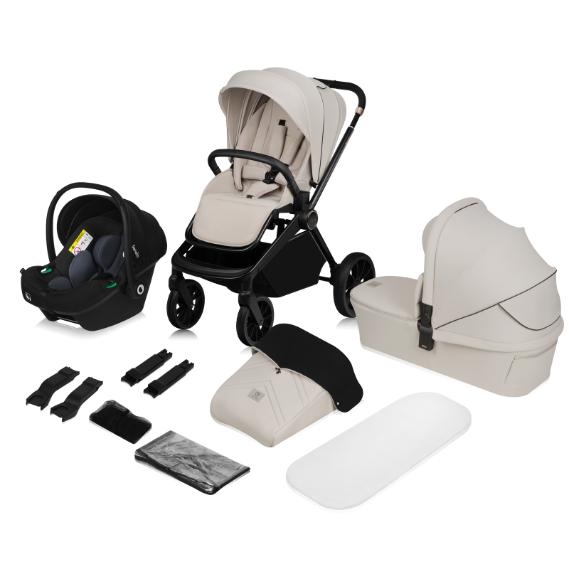 Lionelo Mika Plus 3en1 Beige Sand — carrito multifuncional con silla de coche