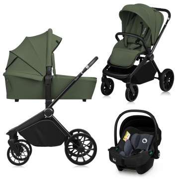 Lionelo Mika Plus 3en1 Green Olive — carrito multifuncional con silla de coche