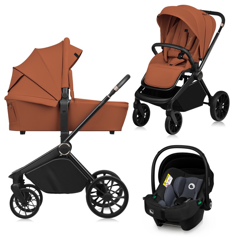 Lionelo Mika Plus 3en1 Brown Rust — carrito multifuncional con silla de coche