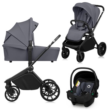 Lionelo Mika Plus 3en1 Grey Stone — carrito multifuncional con silla de coche